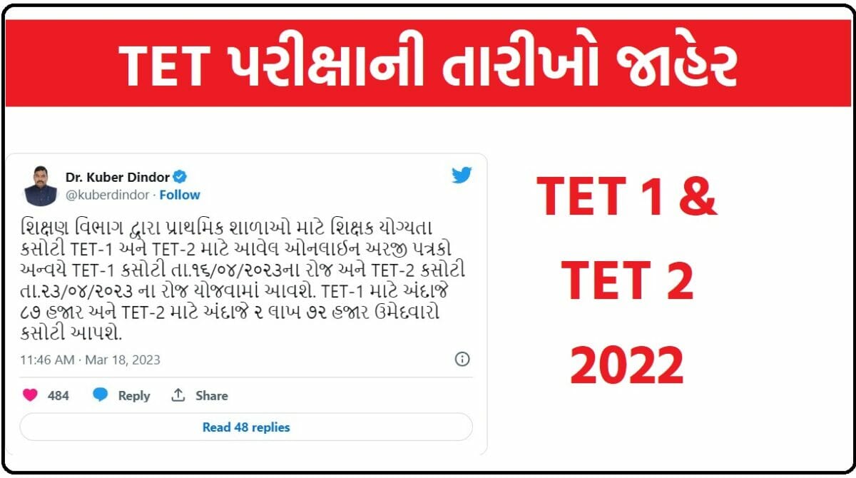 TET Exam Date Declared TETની પરીક્ષાની તારીખો જાહેર, TET 1ની પરીક્ષા 16 એપ્રિલે અને TET 2ની